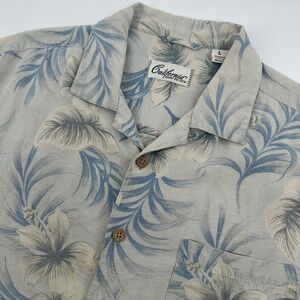 California Shirt Co 1976 Mens Large 100% Silk Tropical Hibiscus Camp Shirt Grey